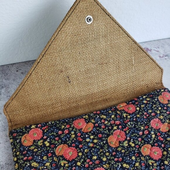 Vintage Bohemian Cottagecore Jute Floral Quilted Envelope Clutch Purse - Picture 8 of 11